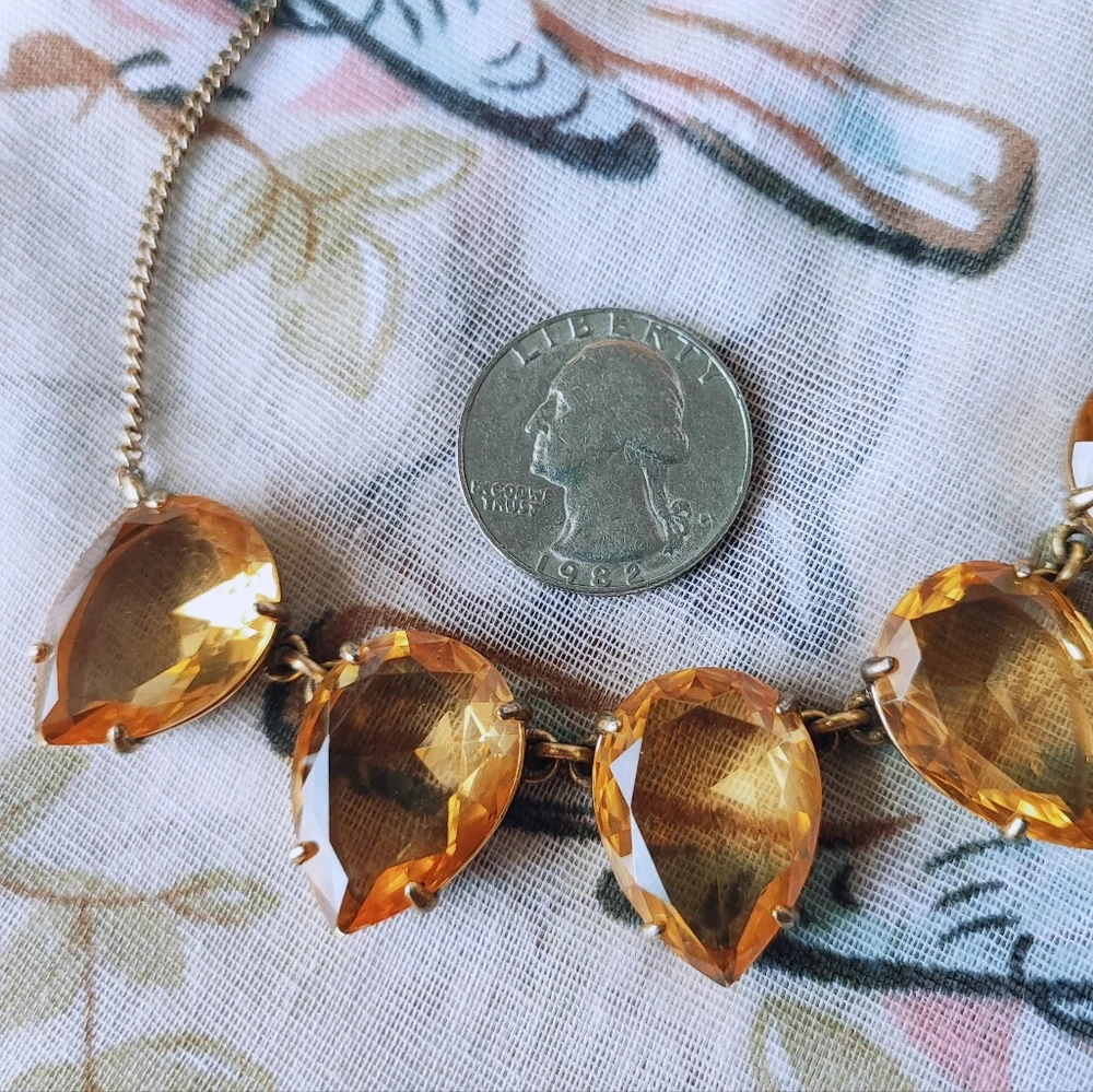 J. Crew Brand Signed Teardrop Faceted Golden Honey Acrylic Statement Necklace